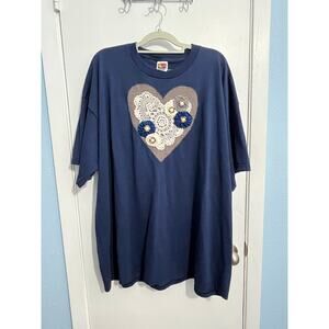 Handmade Granny Core T-Shirt XXL Blue Heart Doily Yo Yo’s Valentines Day